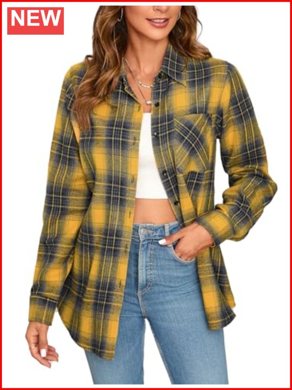 Stamain Women's Lightweight Flannel Button Down Shirt